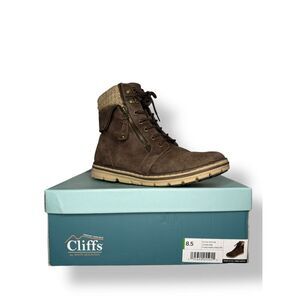 Cliffs by White Mountain Women's 8.5 Kaylee Hiker Boots Stone Brown Knit Collar